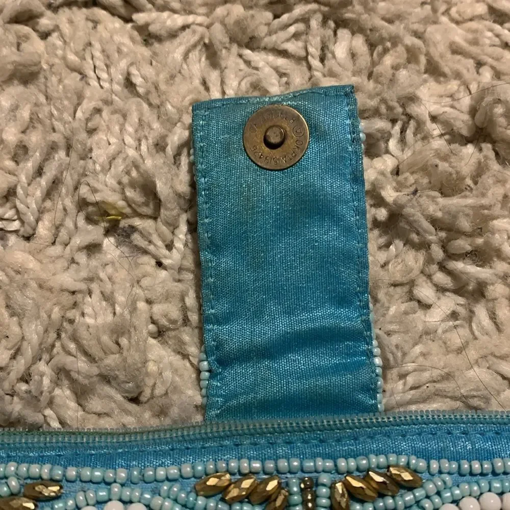 Bamboo trading company GUC blue/gold beaded wristlet